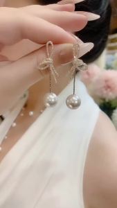 1 pair of bow tassel imitation pearl earrings with a niche design delicate and cute shape suitable for womens daily wear