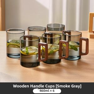 High Temperature Resistant Glass Cup for Home And Guest Drinking Green Tea Cup with Wooden Handle Premium Quality Water Cup Set