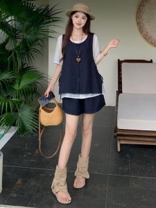 RELNLEX | Bộ Thời Trang Mùa Hè cho Phụ Nữ Size Lớn Áo Vest và Quần Short