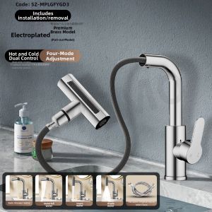 YEMO | Pull-out Adjustable Brass Kitchen Faucet