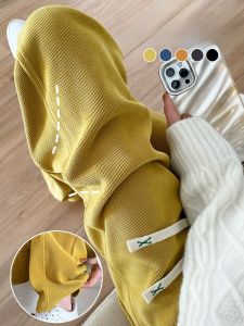 LANGPIN | กางเกงขายาวทรงตรงผู้หญิง ทรงสลิม เนื้อผ้าถัก ทรงหลวม กางเกงขายาวทรงสลิม กางเกงขายาวทรงตรงสำหรับฤดูใบไม้ผลิและฤดูใบไม้ร่วง