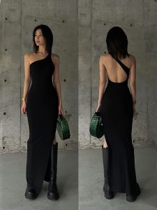 Alexi A.L Designer Fashion French Style Vacation Dignified Hollow over the Knee One Shoulder Tight Split Long Dress