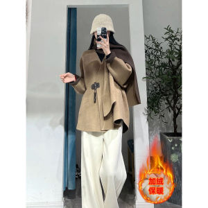 กางเกงขายาวทรงหลวมเอวสูงสำหรับผู้หญิง ฤดูใบไม้ร่วงปี 2025 ผ้าฝ้ายผสมโพลีเอสเตอร์ ทรงตรง กางเกงขายาวลำลอง