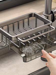 Kitchen Sink Strainer Multi-Functional Dishwashing Sink Basket Sponge Towel Holder Metal No-Drill Installation Kitchen Storage Rack