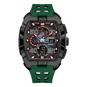 Sanda | SANDA Fashion Mens Dual Display Sport Digital Watch TPU Large Dial Luminous Chronograph Multi-function Electronic Wristwatch