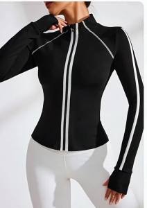 New Black Womens Zipper Stand Up Collar Long Sleeve Yoga Jacket Breathable Slim Fit Quick Dry Top Sports Running Cycling Wear
