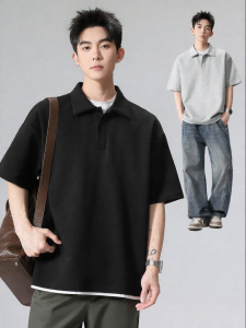 Wood soon | Fashionable Retro Polo Shirt Men Loose Fit Single Color