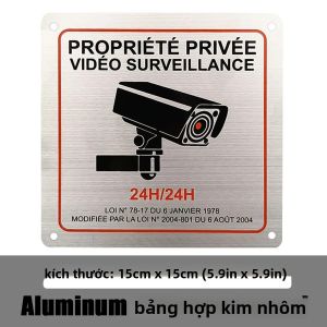 Biển Báo Giám Sát Video Bằng Hợp Kim Nhôm Pháp PROPRIÉTÉ PRIVÉE Kiểu Cổ Điển Chất Liệu Nhôm Chải Dùng Cho Giám Sát Tài Sản