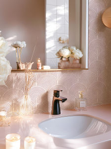 Waterproof Kitchen Bathroom Washbasin Tile Stickers French Vintage Pink Wall Decals Oil Proof Conceal Hole Filling PVC Material