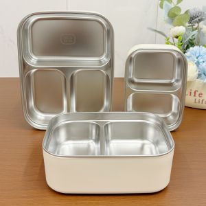 Large Capacity 800ml 304 Stainless Steel Divided Lunch Box Microwave Safe Freshness Preservation Box for Office Workers