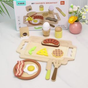 Afternoon Tea Set Pretend Wooden Kitchen Play Toys Cake Ice Cream Breakfast Role Play Game Learning Educational Toys For Kids