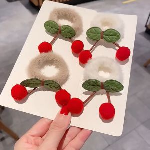 🔥IVY Korean Version Towel Hair Rope Plush Ball Cherry Hair Rope High Elasticity Rubber Band Women