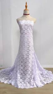 Pure White African Guipure Cord Lace Fabric Delicate Floral Pattern Embroidered Sequins Lace Trim For Wedding Dress/Costume