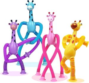 LILY & ADORA Telescopic Suction Cup Pop Tube Giraffe Toys Animals Sensory Fidget Toys for Toddlers Toys for Kids Party