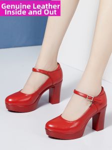 ZHUONILA | Leather High Heels Waterproof Platform Comfy Plus Size Wedding Shoes