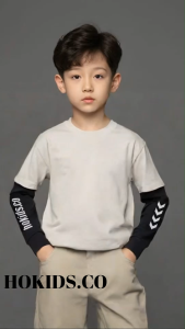 Hokids.co Kaos Lengan Panjang Anak Kombinasi Hitam T-shirt Stylish Kids Black & White | HKDSLS004