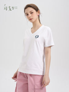 GOFAR Summer New Style White Loose V-neck T-shirt Women Commute Versatile Slimming Top Short Sleeve Casual Fashion