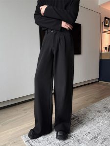 ROCCA Black Casual Mens Wide Leg Pants Drapey Loose Fit Trousers Fashionable Straight Leg Long Pants Autumn Season Style