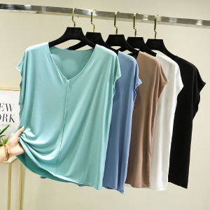 Nữ Thoải Mái Modal Cổ Chữ V Áo Thun Cộc Tay Không Tay Top Mùa Hè Rộng Rãi Thon Gọn Áo Sơ Mi Lớp Nền Cỡ Lớn Đa Năng  Áo Hai Dây