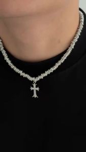 Salircon Hip Hop Punk Rhinestone Necklace For Men Women Vintage Irregular Jesus Cross Pendant Choker Necklace Y2K Jewelry Gift