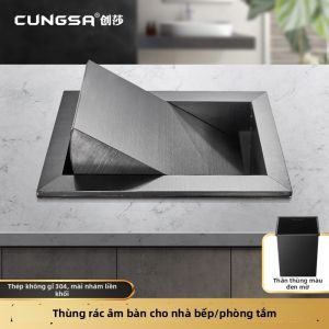 Black Square Hidden Stainless Steel Undermount Trash Can