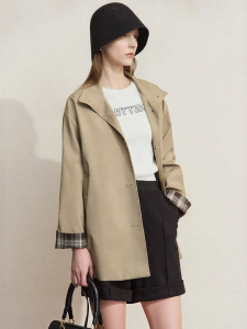 AMII | Spring Simple Japanese Style Contrast Cuff Mid-length Trench Coat