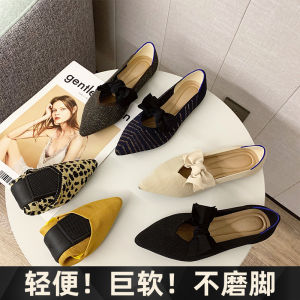 Versatile Flat Knitted Womens Shoes 2024 New Style Butterfly Knot Slip-On Bean Shoes Comfortable All-Match Fashion Footwear
