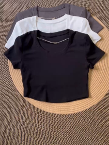 Womens Casual Plain Basic Round Neck T-Shirt/short-sleeve Top T-shirt/womens thin summer