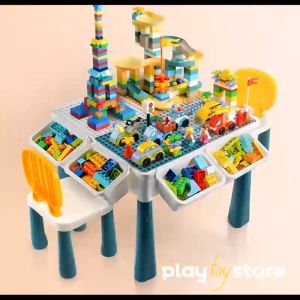 Toddlers Multi Kids Activity Table Set and Chair Set with Bricks Large Building Blocks All-in-One Kids Play Table Water