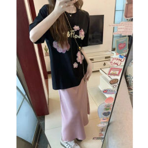 Retro Floral Print Short Sleeve T-Shirt High Waist Mini Skirt Set Womens Gentle Ageless Loose Slimming Outfit Summer Fashion