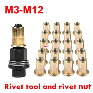 21pcs+1pc Hand Rivet Nut Manual Riveter Nut Tool Accessory for Nuts M4 M5 M6 M8 M10 Simple Installation