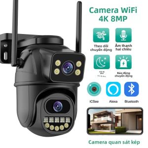 Camera IP Wifi PTZ Ngoài Trời 4K 8MP Hai Ống Kính Hai Màn Hình Giám Sát HD AI Tự Động Theo Dõi Độ Phân Giải 4MP P2P iCSee