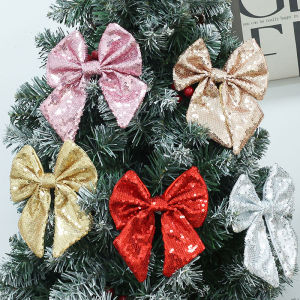 15cm Sparkly Sequin Bow Shiny Christmas Bow Xmas Tree Wreath DIY Ornament Tree Topper Party Christmas Decoration