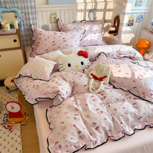 3/4in1 Bedding Set Elegant Floral Kitty Bedsheet High Quality Bedsheet Flat Sheet Duvet Cover Pillowcase Super Single/Queen/King/Super King Size Beddings Set