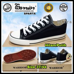 WARRIOR Sepatu Sekolah Kuliah Cewek Cowok Warior Sparta Tali Low Pendek Warna Hitam Putih Size 37 sd 44