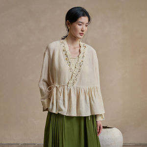 Hand-beaded & Mixed Yarn Embroidered Chinese Collar Blouse Jacket
