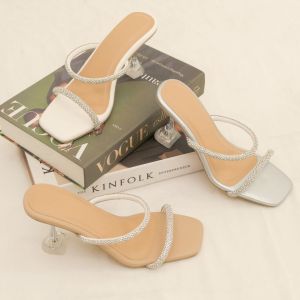 DCollection MY 04 Sandal Pesta Wanita Heels Permata Import Hak Kaca 7 Cm Terbaru
