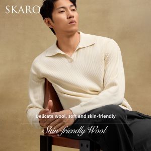 Long Sleeve V-Neck Knit Polo Shirt