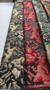 Luxury Gold and Pink African Jacquard Lace Fabric For Wedding Dress Elegant Floral Metallic Brocade Material