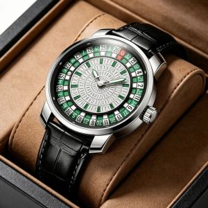 AILANG | AILANG Mens Automatic Mechanical Watch Luxury Unique Roulette Rotating Dial Wristwatch Fashion Leather Strap Male Gift
