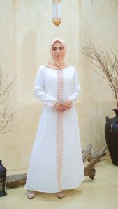 AYESHA Gamis Putih Wanita Kekinian Abaya Turkey Terbaru Mewah Elegan Premium 126 Krem