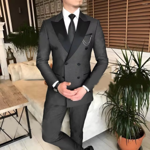Smart Casual 2 Piece Men Suits Slim Fit Peak Lapel Jacket Pants Wedding Party Groom Tuxedos Business Suits Set(Jacket+Pants)
