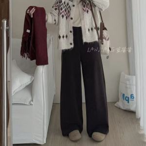 High Waist Corduroy Wide Leg Casual Pants LANJIANG Advanced Relaxation·Maillard Light Corduroy Straight Cut Loose Fit Trousers