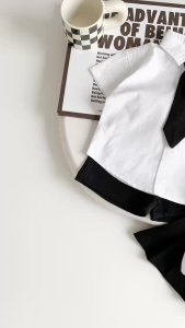 Set sơ mi đồng phục đôi cho bé trai bé gái phối sọc kèm cà vạt đi học đi chơi 1-7t BERNIE H0525B33