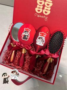 Wedding Hair Comb And Mirror Red Gift Box Set New Bride Bridal Groomsmen Celebration Supplies Airbag Comb Personal Care Tools