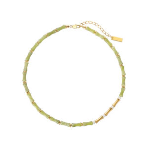 Natural Freshwater Pearl Green ◇Jade Bamboo Bamboo Beaded Sweater Necklace for Women Light Luxury Minority Classy Necklace