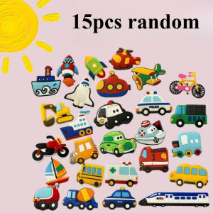15pcs Transport Tool Taxi Bicycle Bus Fridge Magnets Car Rocket Truck Whiteboard Sticker Refrigerator Decoration Magnet Message