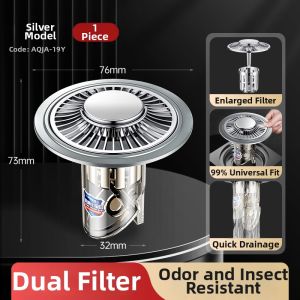 TAOSHI | Hair Stopping Deodorizing Bath Drain Filter