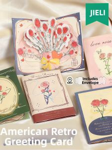 JIELI | Stereoscopic Rose Design Folding Greeting Card with Envelope