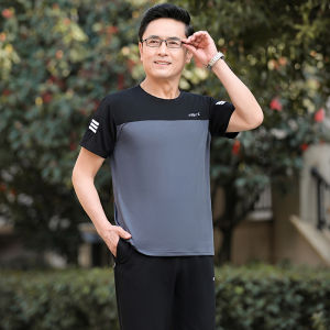 2025 New Mens Sportswear Set Short Sleeve T-Shirt Grandpa Elderly Clothing Lightweight Breathable Cotton Summer Outfit